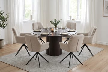Juno Matgrupp runt 150 cm Rökt Ek med 6 Torsby Matstolar - Rökt ek - Products - Möbler - Bord & matgrupp - Matgrupp