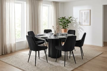 Juno Matgrupp runt 150 cm Svart med 6 Alsarp Matstolar - Svart - Products - Möbler - Bord & matgrupp - Matgrupp