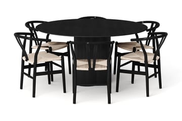 Juno Matgrupp runt 150 cm Svart med 6 Dastoori Matstolar - Svartlaserad ek - Products - Möbler - Bord & matgrupp - Matgrupp