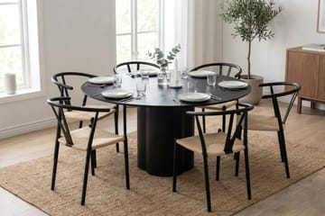 Juno Matgrupp runt 150 cm Svart med 6 Elysia Matstolar - Svartlaserad ek - Products - Möbler - Bord & matgrupp - Matgrupp