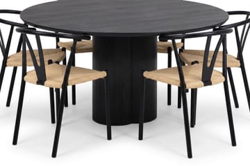 Juno Matgrupp runt 150 cm Svart med 6 Elysia Matstolar - Svartlaserad ek - Products - Möbler - Bord & matgrupp - Matgrupp