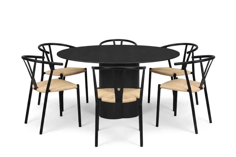 Juno Matgrupp runt 150 cm Svart med 6 Elysia Matstolar - Products - Möbler - Bord & matgrupp - Matgrupp