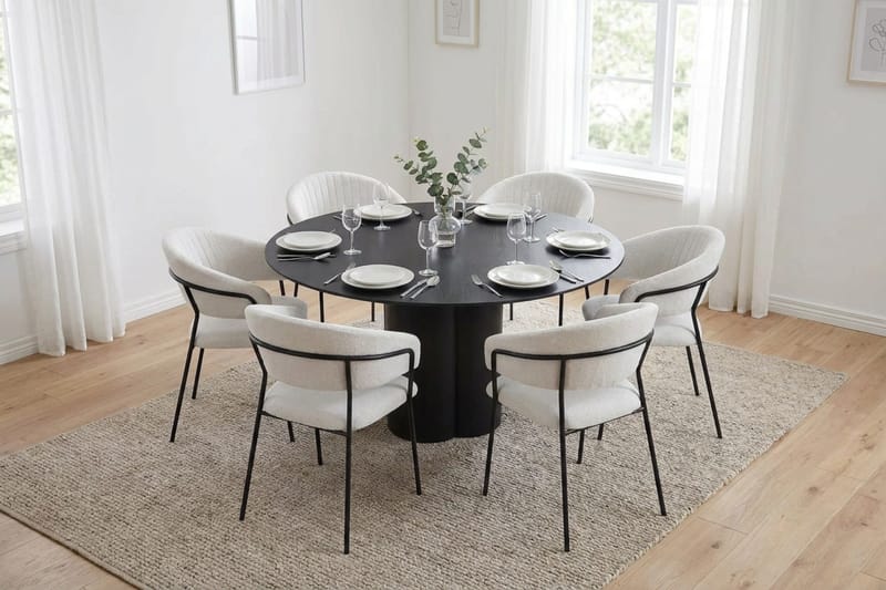 Juno Matgrupp runt 150 cm Svart med 6 Karol Matstolar - Svart - Products - Möbler - Bord & matgrupp - Matgrupp