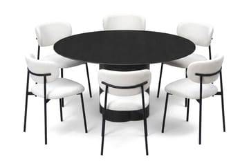 Juno Matgrupp runt 150 cm Svart med 6 Lucy Matstolar - Svart - Products - Möbler - Bord & matgrupp - Matgrupp