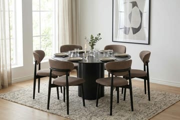 Juno Matgrupp runt 150 cm Svart med 6 Molly Matstolar - Svart - Products - Möbler - Bord & matgrupp - Matgrupp