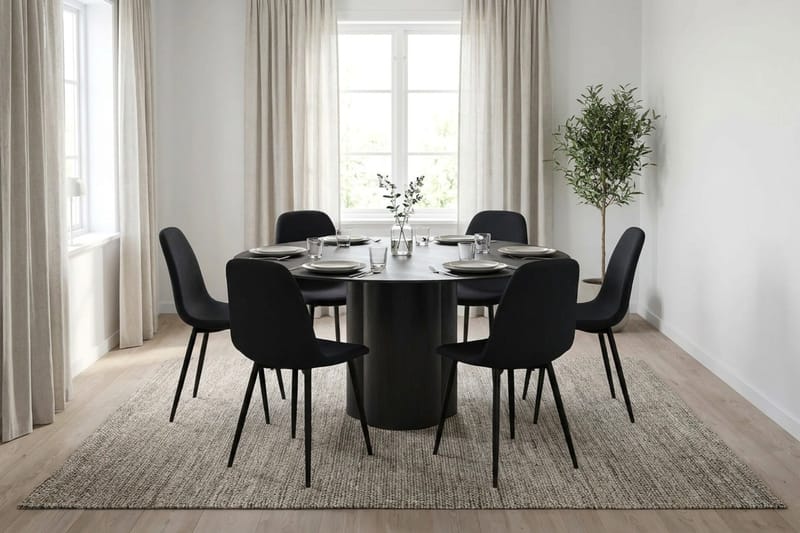 Juno Matgrupp runt 150 cm Svart med 6 Nibe Matstolar - Svart - Products - Möbler - Bord & matgrupp - Matgrupp