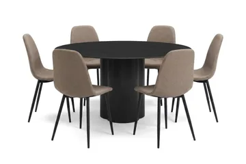 Juno Matgrupp runt 150 cm Svart med 6 Nibe Matstolar - Svart - Products - Möbler - Bord & matgrupp - Matgrupp