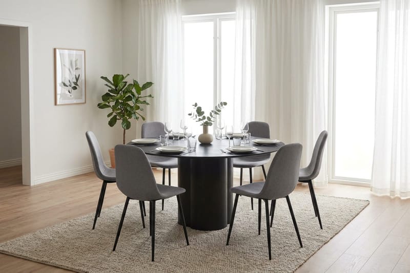 Juno Matgrupp runt 150 cm Svart med 6 Nibe Matstolar - Svartlaserad ek - Products - Möbler - Bord & matgrupp - Matgrupp