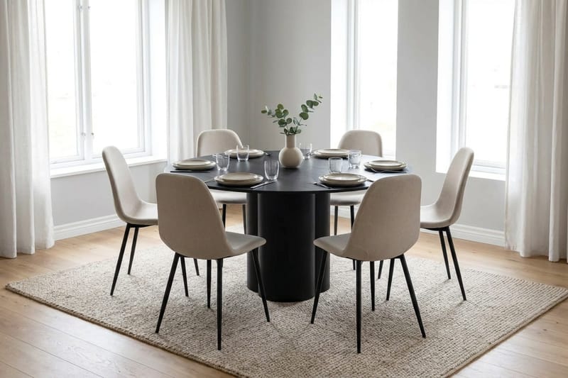 Juno Matgrupp runt 150 cm Svart med 6 Nibe Matstolar - Svartlaserad ek - Products - Möbler - Bord & matgrupp - Matgrupp