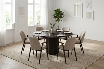 Juno Matgrupp runt 150 cm Svart med 6 Reciclar Matstolar - Svartlaserad ek - Products - Möbler - Bord & matgrupp - Matgrupp