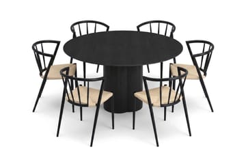 Juno Matgrupp runt 150 cm Svart med 6 Winston Matstolar - Svart - Products - Möbler - Bord & matgrupp - Matgrupp