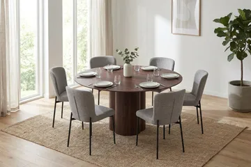 Juno Matgrupp runt 150 cm Valnöt med 6 Elsie Matstolar - Valnöt - Products - Möbler - Bord & matgrupp - Matgrupp