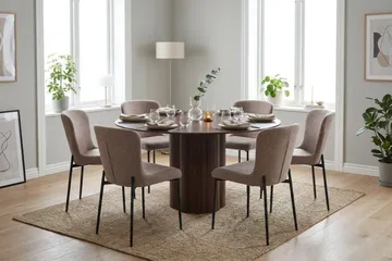 Juno Matgrupp runt 150 cm Valnöt med 6 Elsie Matstolar - Valnöt - Products - Möbler - Bord & matgrupp - Matgrupp
