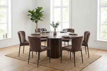 Juno Matgrupp runt 150 cm Valnöt med 6 Elsie Matstolar - Valnöt/Brun - Products - Möbler - Bord & matgrupp - Matgrupp