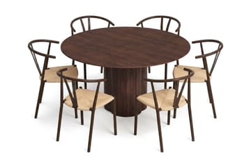Juno Matgrupp runt 150 cm Valnöt med 6 Elysia Matstolar - Products - Möbler - Bord & matgrupp - Matgrupp