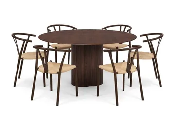 Juno Matgrupp runt 150 cm Valnöt med 6 Elysia Matstolar - Products - Möbler - Bord & matgrupp - Matgrupp