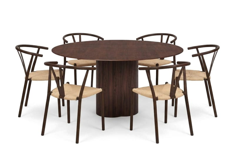 Juno Matgrupp runt 150 cm Valnöt med 6 Elysia Matstolar - Products - Möbler - Bord & matgrupp - Matgrupp