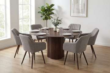 Juno Matgrupp runt 150 cm Valnöt med 6 Filippa Matstolar - Valnöt - Products - Möbler - Bord & matgrupp - Matgrupp