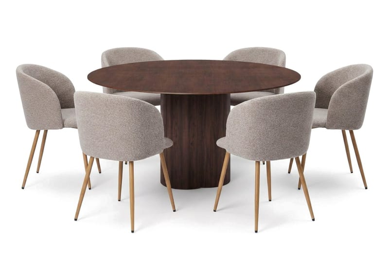 Juno Matgrupp runt 150 cm Valnöt med 6 Greya Matstolar - Valnöt - Products - Möbler - Bord & matgrupp - Matgrupp