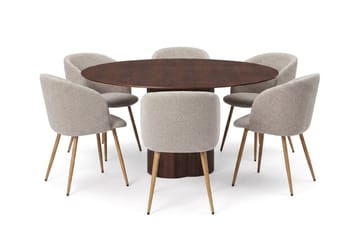 Juno Matgrupp runt 150 cm Valnöt med 6 Greya Matstolar - Valnöt - Products - Möbler - Bord & matgrupp - Matgrupp