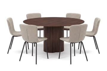 Juno Matgrupp runt 150 cm Valnöt med 6 Katy Matstolar - Valnöt - Products - Möbler - Bord & matgrupp - Matgrupp