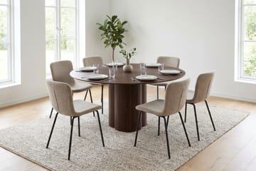 Juno Matgrupp runt 150 cm Valnöt med 6 Katy Matstolar - Valnöt - Products - Möbler - Bord & matgrupp - Matgrupp