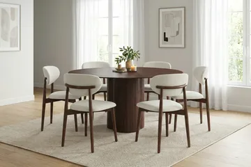 Juno Matgrupp runt 150 cm Valnöt med 6 Molly Matstolar - Valnöt - Products - Möbler - Bord & matgrupp - Matgrupp