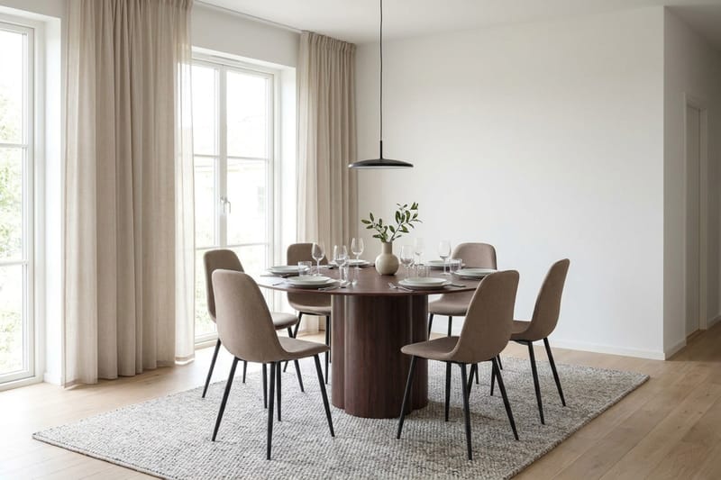 Juno Matgrupp runt 150 cm Valnöt med 6 Nibe Matstolar - Valnöt - Products - Möbler - Bord & matgrupp - Matgrupp