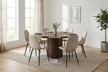 Juno Matgrupp runt 150 cm Valnöt med 6 Nibe Matstolar - Valnöt - Products - Möbler - Bord & matgrupp - Matgrupp
