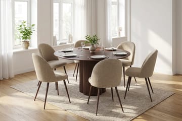 Juno Matgrupp runt 150 cm Valnöt med 6 Nibe Plus Matstolar - Valnöt - Products - Möbler - Bord & matgrupp - Matgrupp