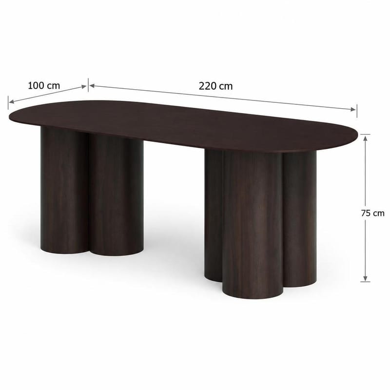 Juno Stort Ovalt Matbord 220x100 cm med Trä- och Rökt Ek-utseende - Mörkbrun - Products - Möbler - Bord & matgrupp - Matbord & köksbord