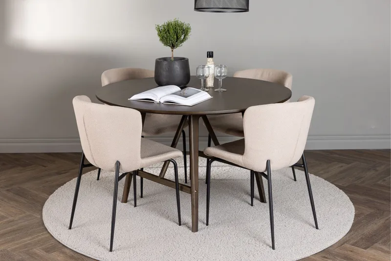 Kaseidon Matgrupp 100 cm Rund med 4 Modesto stolar - Beige - Products - Möbler - Bord & matgrupp - Matgrupp