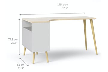 Delta Skrivbord 145 cm med Förvaring Lådor + Hyllor - Vit/Natur - Products - Möbler - Bord & matgrupp - Kontorsbord - Datorbord
