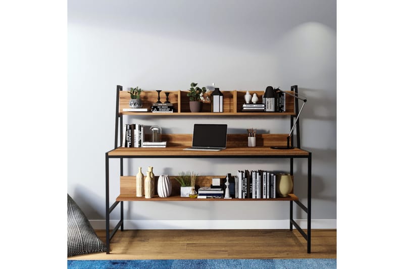 Faydali Skrivbord 140 cm med Förvaring Hyllor - Mörkbrun/Svart - Products - Möbler - Bord & matgrupp - Kontorsbord - Datorbord