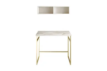 Klingbo Skrivbord 90 cm med Förvaring Vägghylla Marmormönste - Guld - Products - Möbler - Bord & matgrupp - Kontorsbord - Datorbord