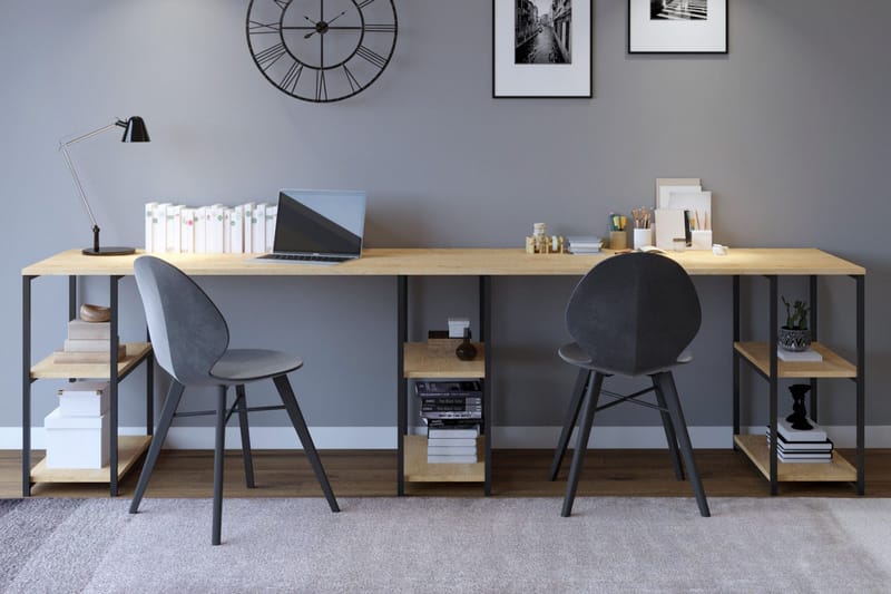 Orpierre Skrivbord 270 cm med Förvaring Hyllor - Natur/Svart - Products - Möbler - Bord & matgrupp - Kontorsbord - Datorbord
