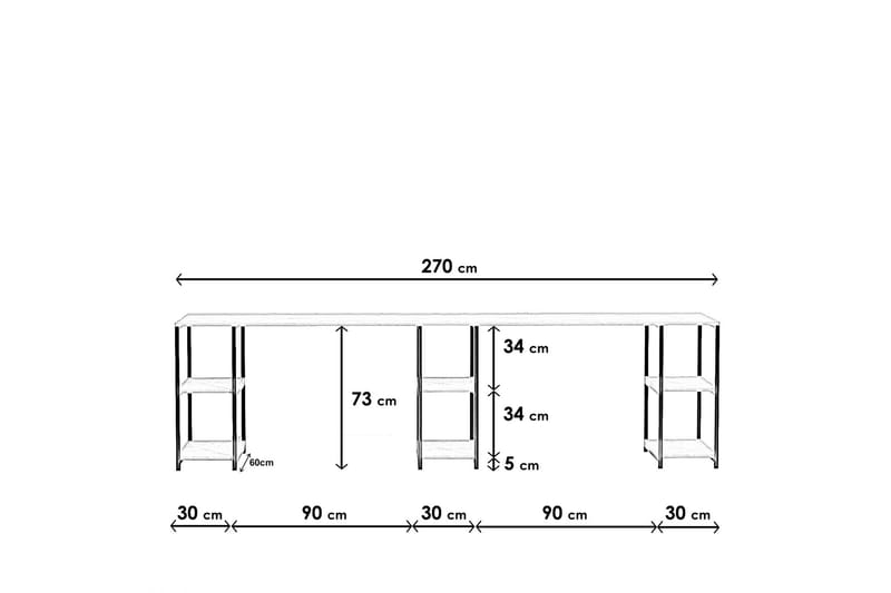 Orpierre Skrivbord 270 cm med Förvaring Hyllor - Natur/Svart - Products - Möbler - Bord & matgrupp - Kontorsbord - Datorbord