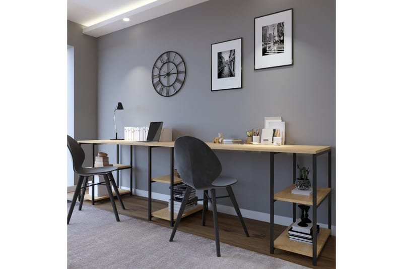 Orpierre Skrivbord 270 cm med Förvaring Hyllor - Natur/Svart - Products - Möbler - Bord & matgrupp - Kontorsbord - Datorbord