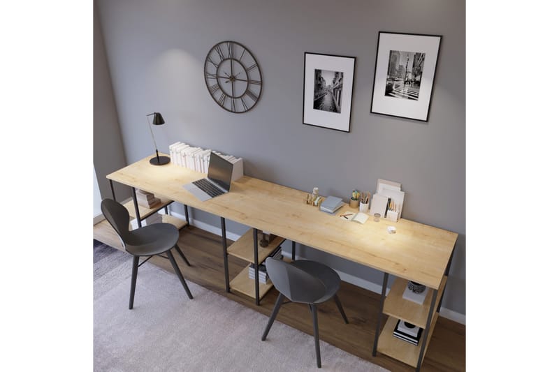 Orpierre Skrivbord 270 cm med Förvaring Hyllor - Natur/Svart - Products - Möbler - Bord & matgrupp - Kontorsbord - Datorbord