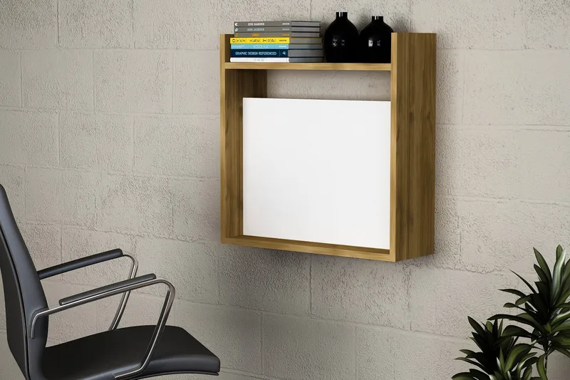 Toppley Väggskrivbord 60 cm med Förvaring Hyllor - Vit/Valnötsbrun - Products - Möbler - Bord & matgrupp - Kontorsbord - Datorbord