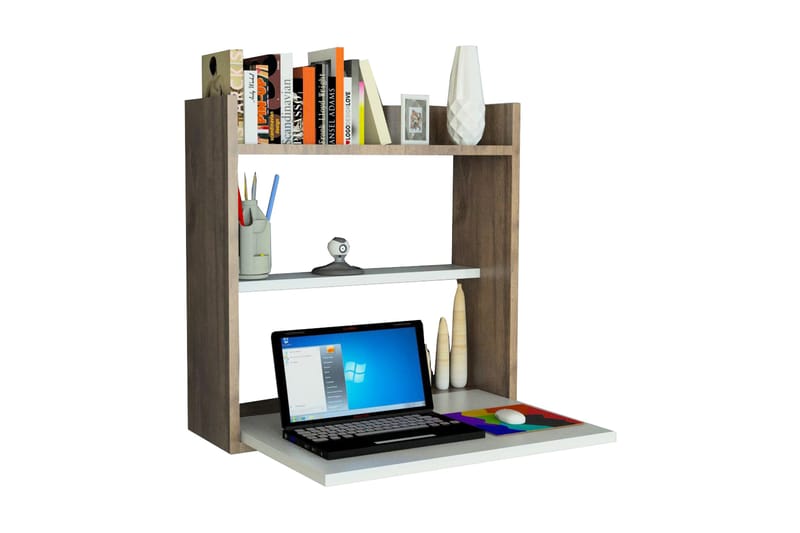 Toppley Väggskrivbord 60 cm med Förvaring Hyllor - Vit/Valnötsbrun - Products - Möbler - Bord & matgrupp - Kontorsbord - Datorbord