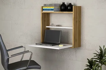Toppley Väggskrivbord 60 cm med Förvaring Hyllor - Vit/Valnötsbrun - Products - Möbler - Bord & matgrupp - Kontorsbord - Datorbord