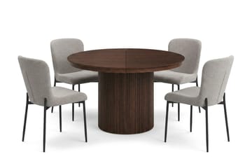 Kopparbo Förlängningsbart runt 120-220 cm Valnöt med 4 Elsie Matstolar - Valnöt/Ljusgrå - Products - Möbler - Bord & matgrupp - Matgrupp