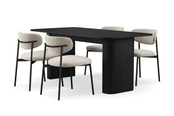 Kopparbo Matbord 180-240 cm Förlängningsbart med 4 Lucy Matstolar - Svart / Greige Bouclé / Metallben Svart - Products - Möbler - Bord & matgrupp - Matgrupp