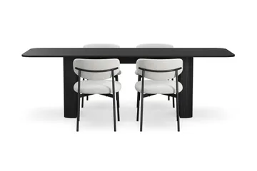 Kopparbo Matbord 180-240 cm Förlängningsbart med 4 Lucy Matstolar - Svart / Vit Bouclé / Metallben Svart - Products - Möbler - Bord & matgrupp - Matgrupp
