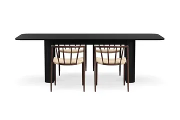 Kopparbo Matbord 180-240 cm Förlängningsbart med 4 Winston Matstolar - Svart / Beige / Metallben Rökt ek - Products - Möbler - Bord & matgrupp - Matgrupp