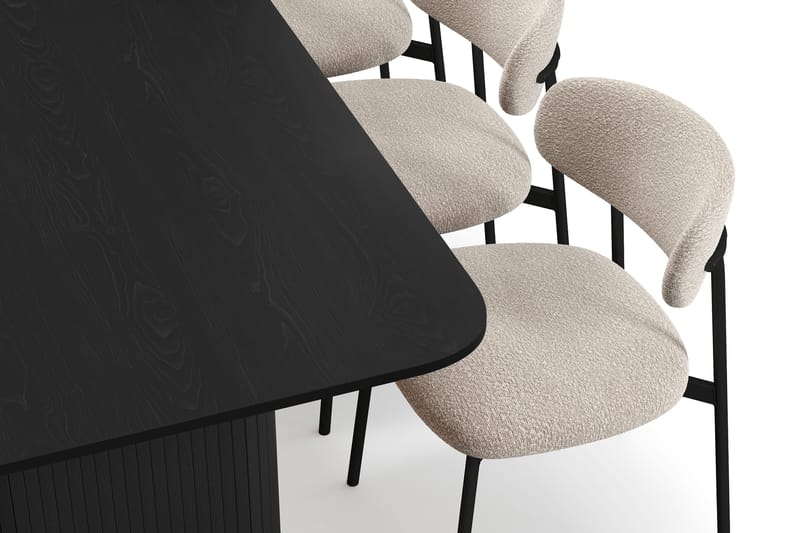 Kopparbo Matbord 180-240 cm Förlängningsbart med 6 Lucy Matstolar - Svart / Greige Bouclé / Metallben Svart - Products - Möbler - Bord & matgrupp - Matgrupp