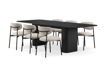 Kopparbo Matbord 180-240 cm Förlängningsbart med 6 Lucy Matstolar - Svart / Greige Bouclé / Metallben Svart - Products - Möbler - Bord & matgrupp - Matgrupp