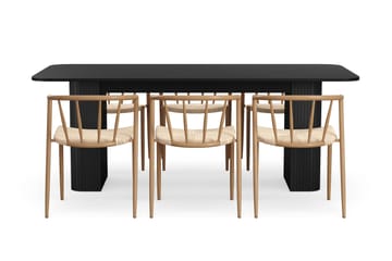 Kopparbo Matbord 200-260 cm Förlängningsbart med 6 Winston Matstolar - Svart / Beige / Metallben Ek - Products - Möbler - Bord & matgrupp - Matgrupp