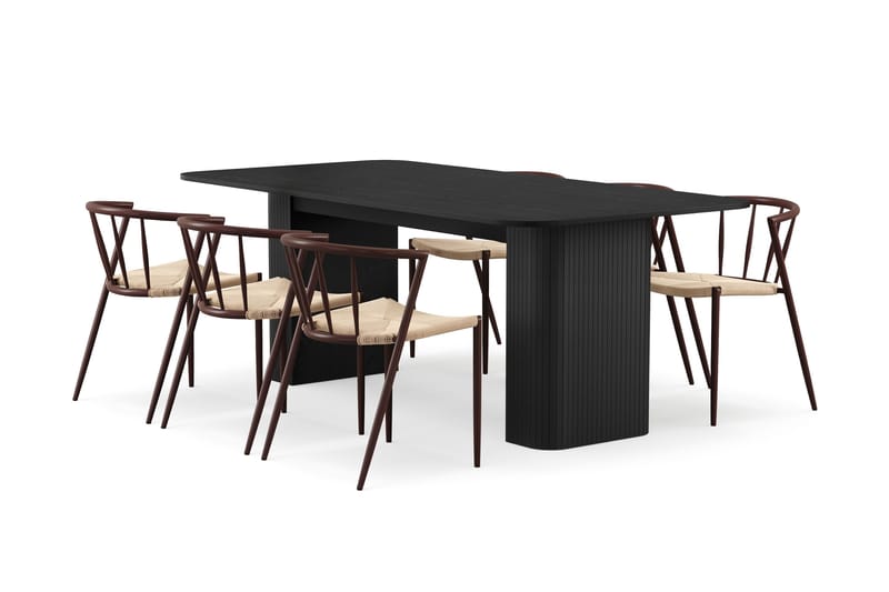 Kopparbo Matbord 200-260 cm Förlängningsbart med 6 Winston Matstolar - Svart / Beige / Metallben Rökt ek - Products - Möbler - Bord & matgrupp - Matgrupp